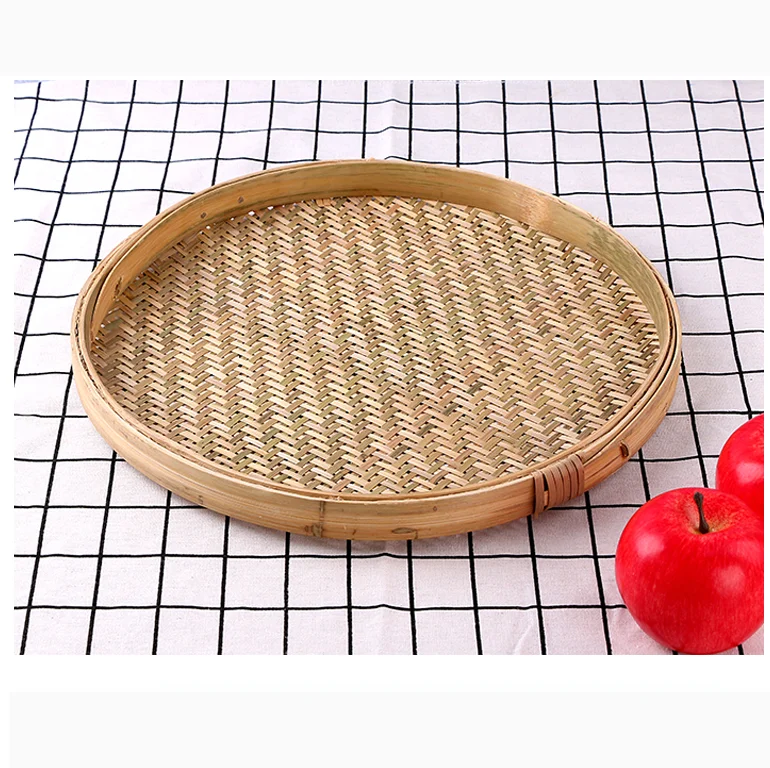 Традиционная круглая плетеная бамбуковая корзина ручной работы для фруктов и хлеба