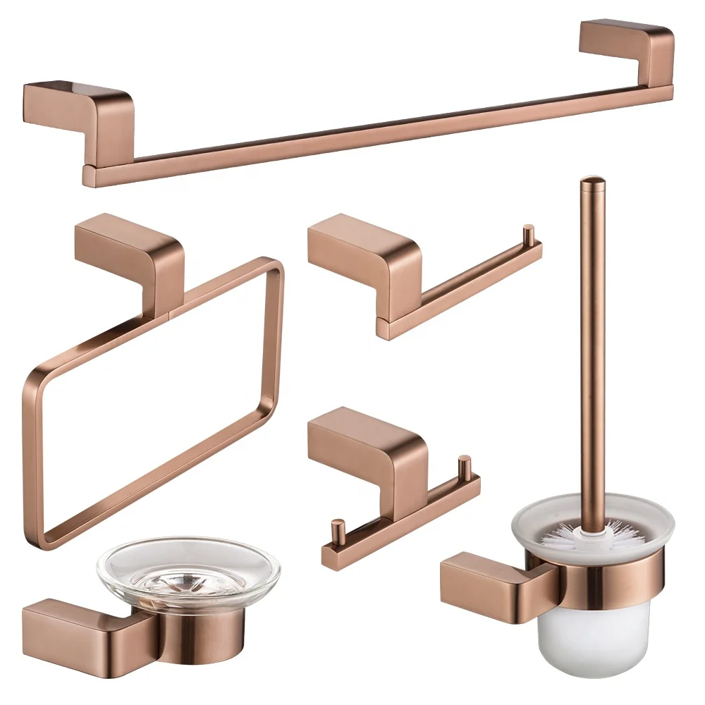 High quality rose gold pated aluminium bathroom fitting hardware wall mount bath accessories set