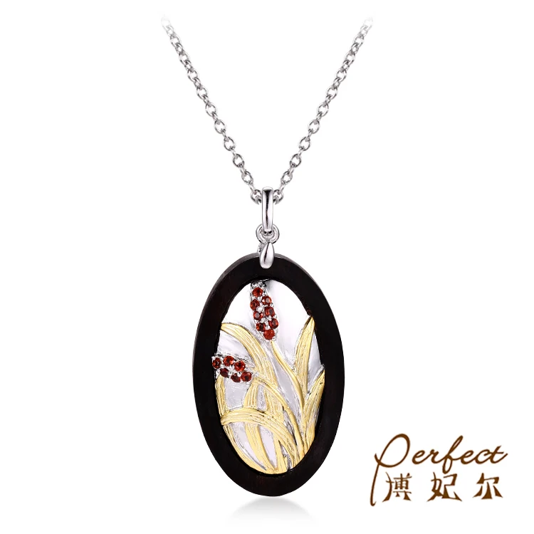 Цветок дизайн сандалии дерево 925 пробы серебряные ювелирные изделия кулон для Рождественский подарок