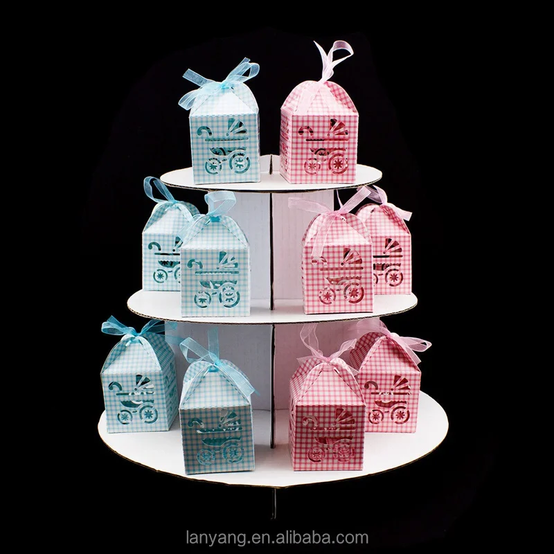 Blue White Checkered Baby Carriage Favor Candy Boxes Birthday Party Baby Shower Decorations