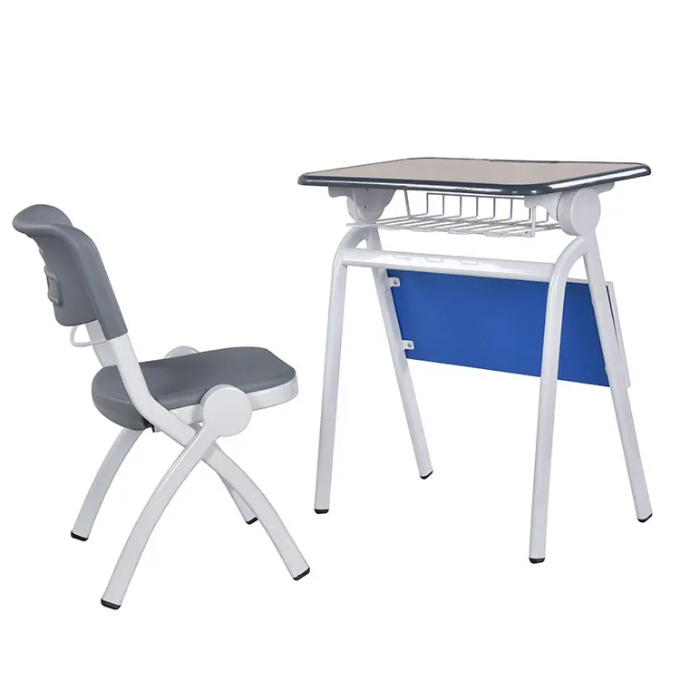 Modern Design School Furniture Desk and Chair School Sets Folding Top Folding Seat MDF Wood with Laminated Blown PP Plastic