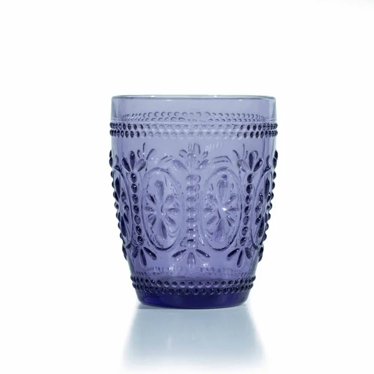 Home decor machine-pressed Green Color embossed Water Glass/Color glass tumbler