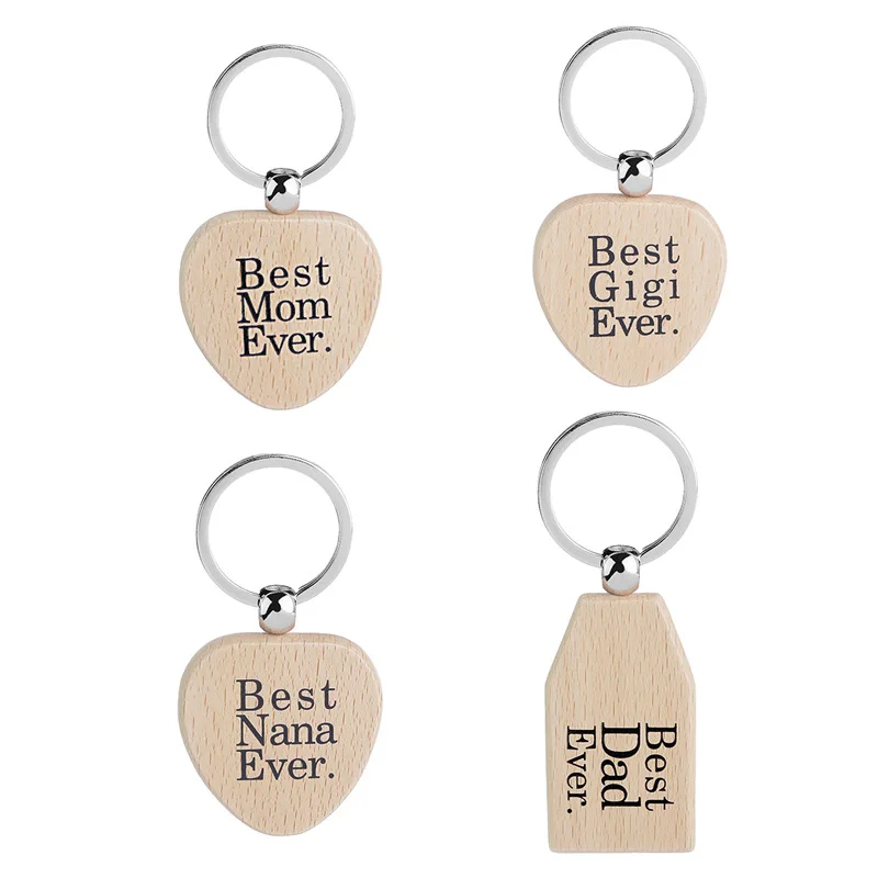 Ever handmade plain blank wooden name best dad nana mom keychain key ring