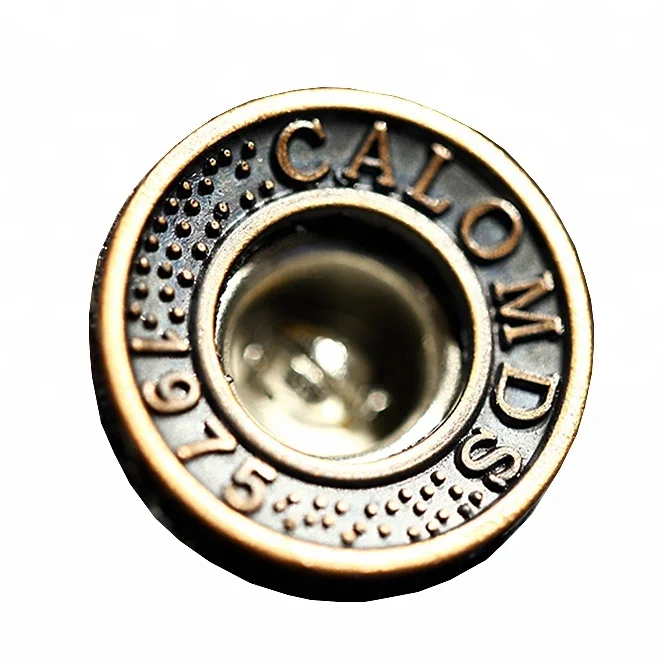 Custom Private Brand Name Logo Jeans Metal Badge Copper Zinc Alloy Round Metal Shank Badge Jeans Buttons Rivets Metal Button