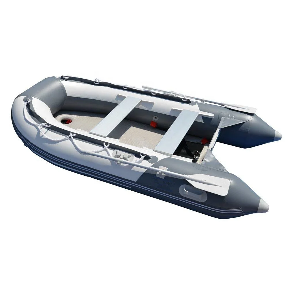 9.8ft Inflatable Pontoon Fishing Boat PVC and Fiberglass Yacht Tender Raft with Air-Deck Floor Outboard Engine for Sports Use
