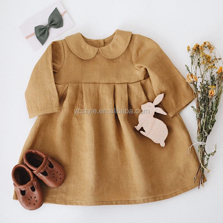 Эксклюзивная детская одежда из моющегося льна, платья с длинным рукавом для девочек на осень