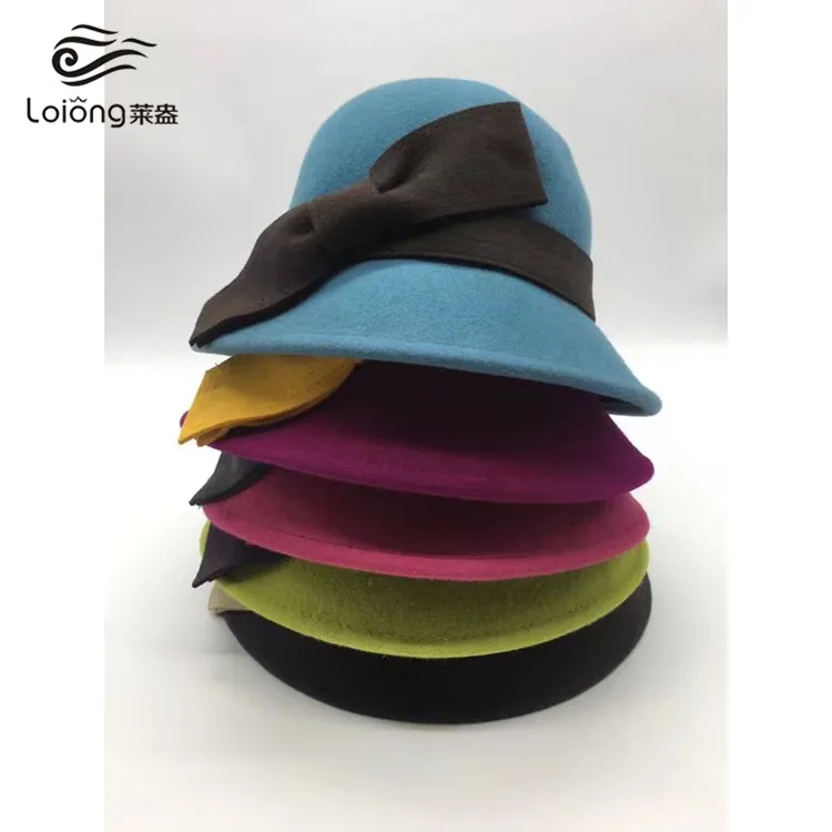 
girls cheap 100% wool felt bucket party cloche hats for ladies 