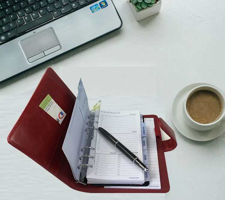 2021 personalized pu leather diary , 6 ring binder travel cover diary agenda with magnetic closure