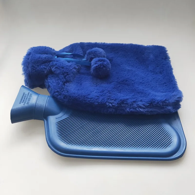 polyester colourful soft rabbit fur navy blue plush cover for 2 liter hot water bottle