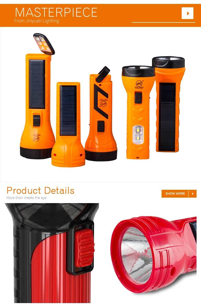 
Wholesale handheld torch light rechargeable led flashlight solar energy for emergency lighting 