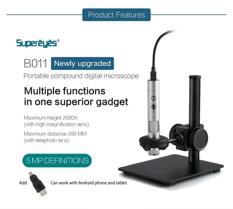 
500X 1000X Interchangeable lens USB Electron Digital Handheld Industrial Microscope Camera With Stage Touch Button Led 