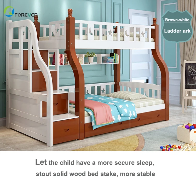 2021 Hotselling New Designed White Blue Pink Brown Children Bunk Bed Solid wood buck bed for kids