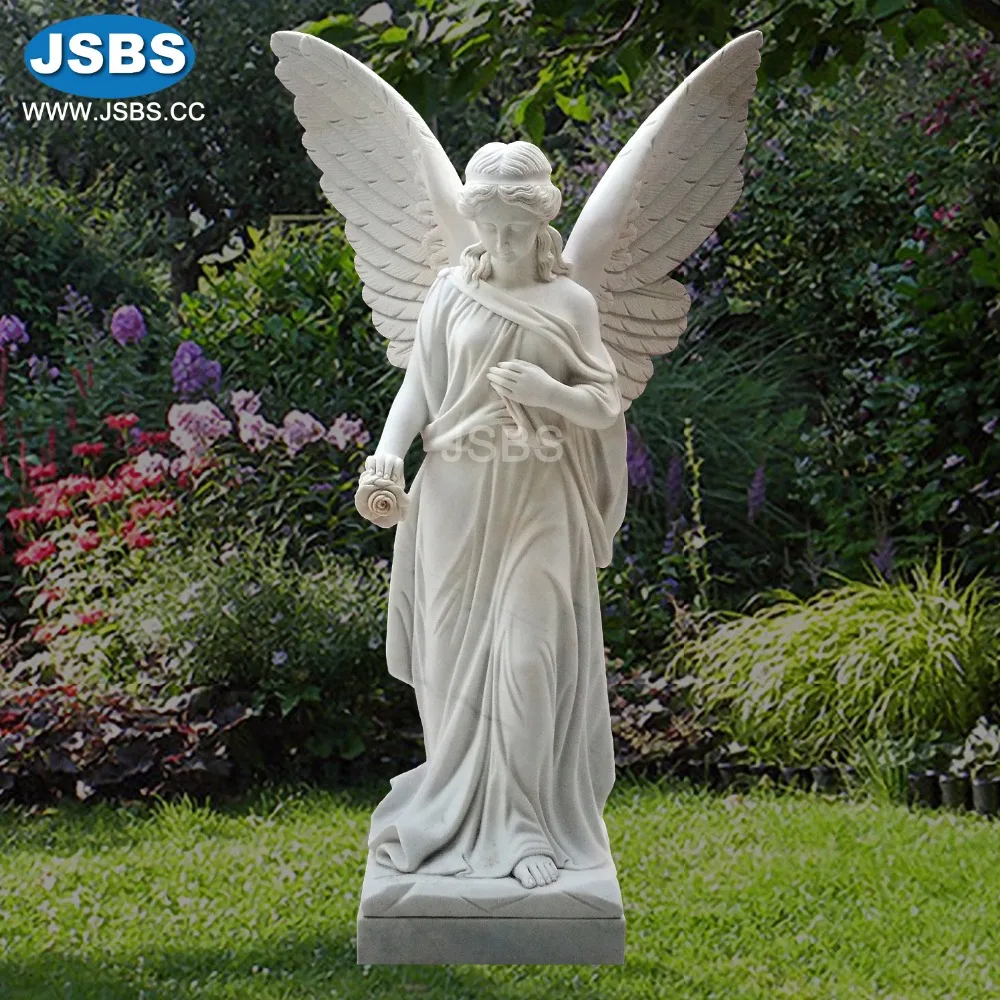 Wholesale Custom Designed Stone Carved White Marble Guardian Angel Sculpture