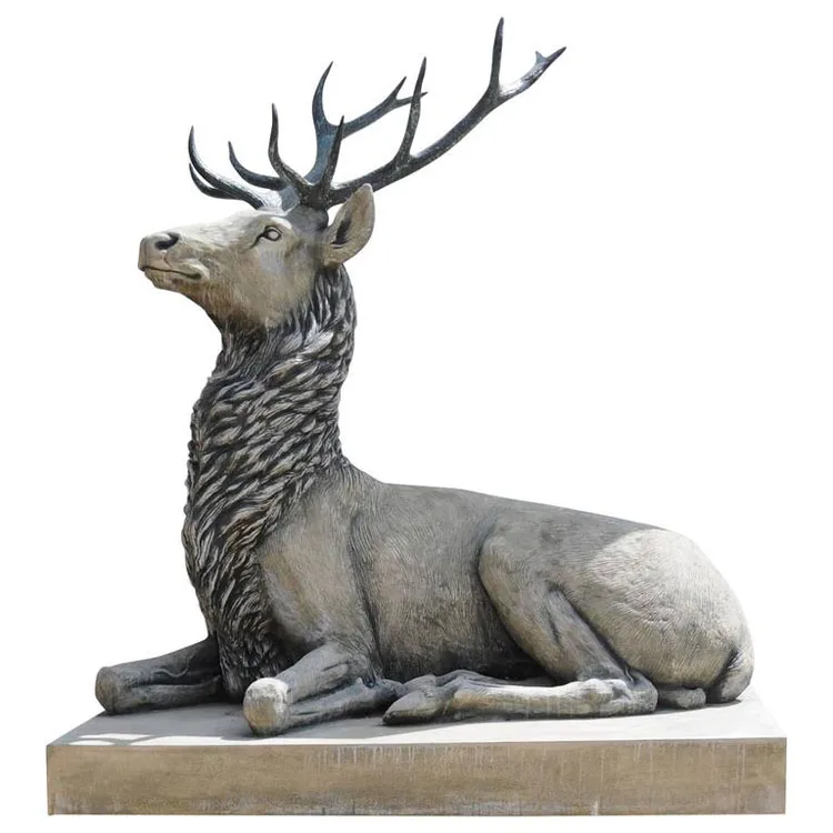Art work garden decor natural stone elk deer with bronze horn sculpture (60665499440)