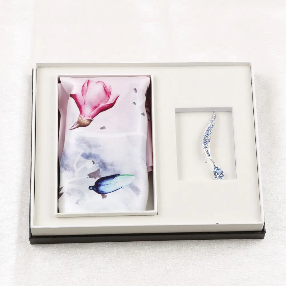
Pink Silk Scarf & Brooch Women Business Classical Gift Set for Christmas 