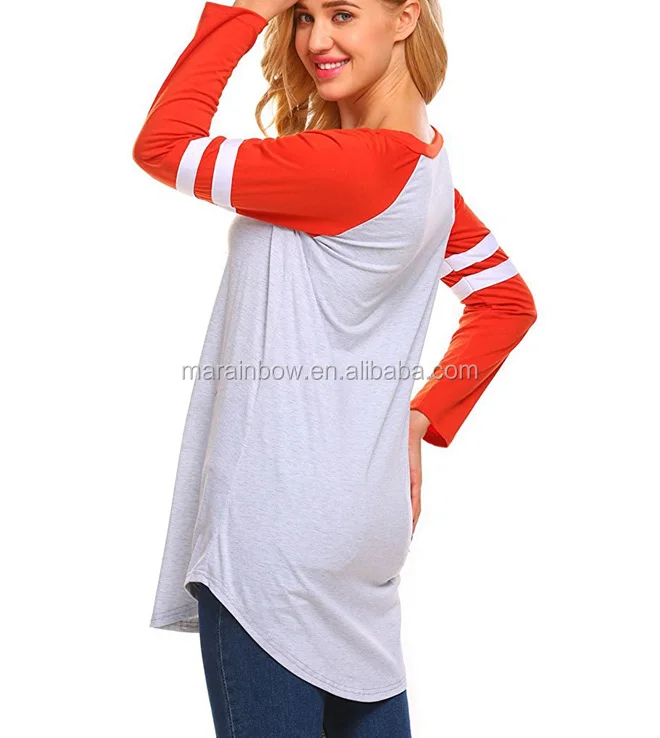 Womens wholesale custom cheap Raglan Long Sleeve O Neck Jersey Tunic Loose Baseball T Shirt