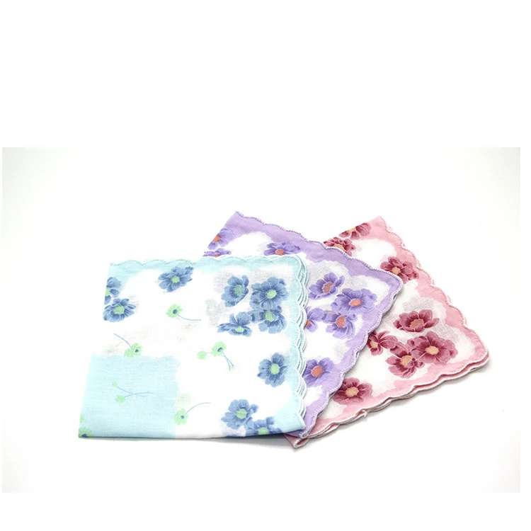 Hot Sale Wholesale Cheap Cotton Japanese Handkerchief with Scallop Edge