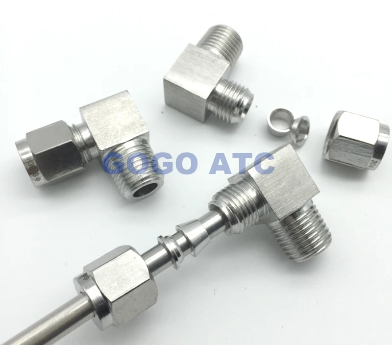 High quality ZG1/8 male thread O.D 1/8 inch hard tube stainless steel 304 Right angle elbow braidede waoter hose connector