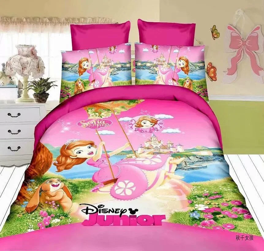 
Cartoon Princess, Sophia, Barlie character bed sheets for girls, kids bedding sets, Duvet Cover with pillowcase. 