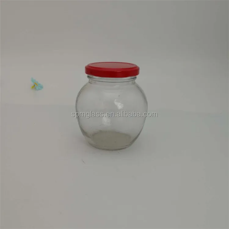 350ml round belly shaped airtight glass jar food with metal lid