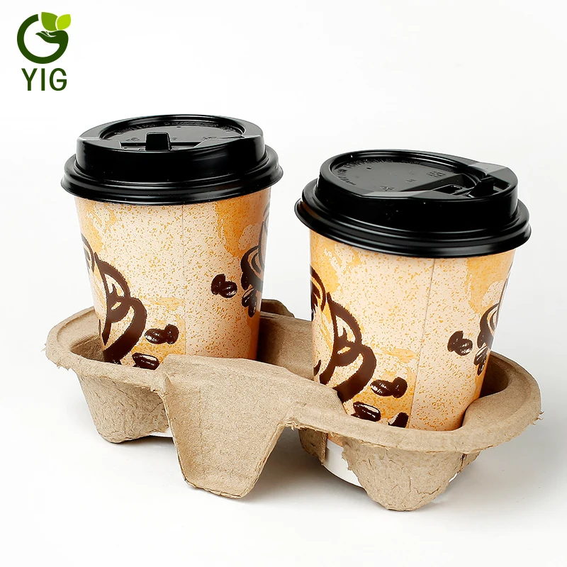 
2 or 4 cup carrier trays with recycled cardboard paper pulp holder 