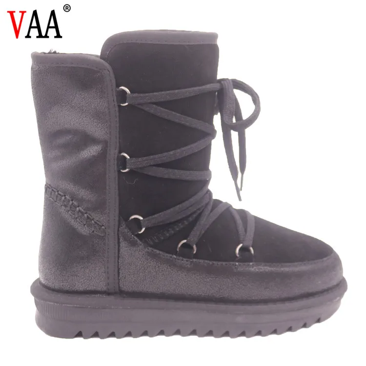 CF-131 Free Samples Non-slip TPR Sole Cow Leather Lace Up Lady Shearling Winter Boots