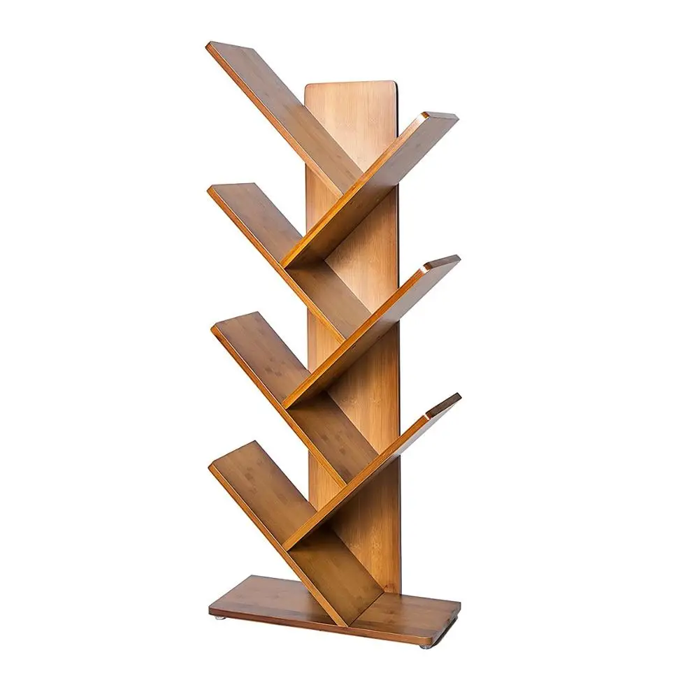 7 Shelf Hard Wood Tree Shaped Bookcase Book Rack Storage Organizer for Records & Books