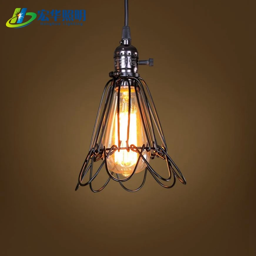 Black iron material suspended wire ceiling lighting decorative loft pendant lamps