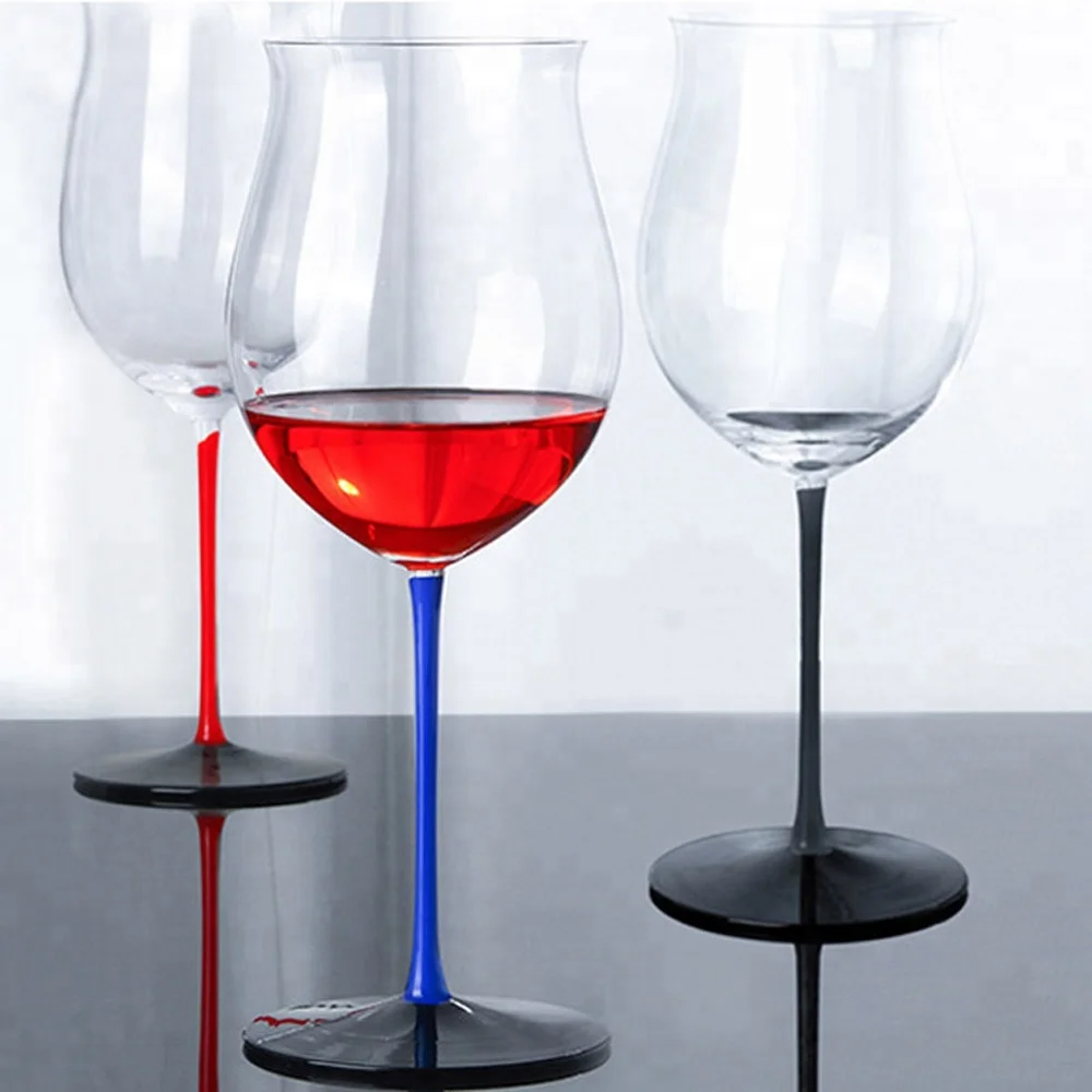 
Colored Stem GlasswareTulip Stemware Manufacturer Cheap Blue Red Black Stem Burgundy Colored Stem Wine Glass 