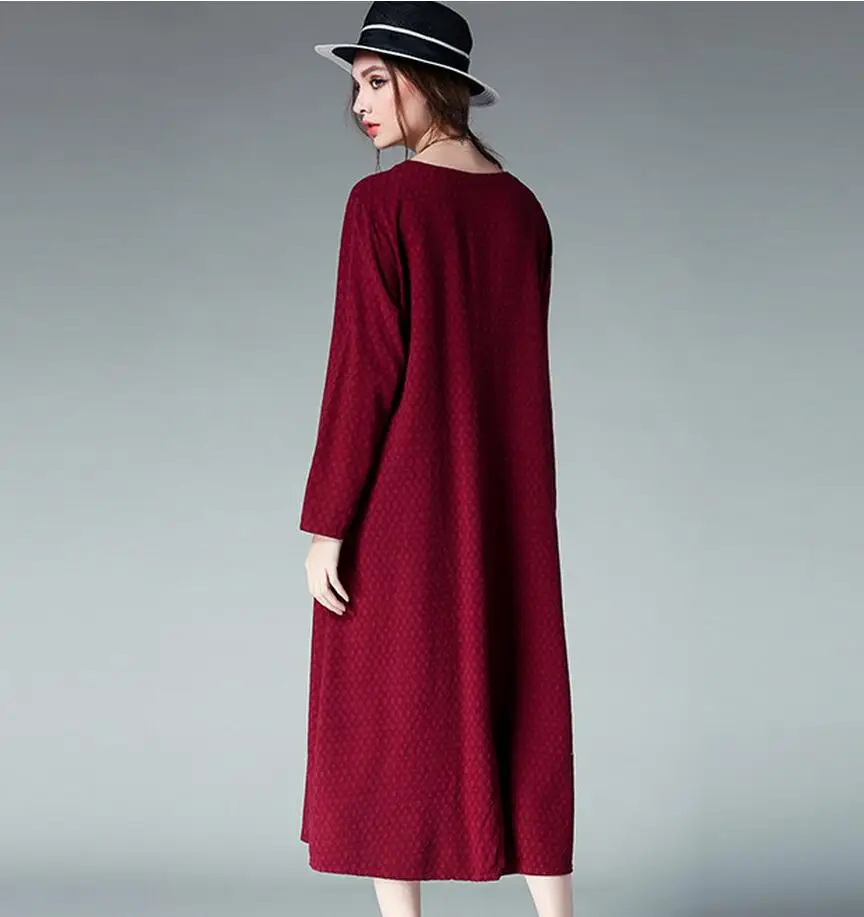 Autumn vintage women plus size sweater dress  long sleeve knit sweater
