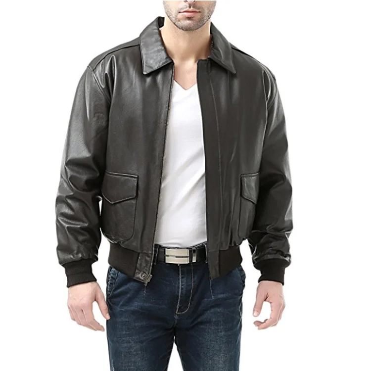 wholesale price new design motorcycle woodland man genuine leather flight bomber jacket
