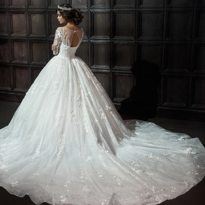 Luxury Lace Wedding Dresses Ball Gown 2021 Vestido de novia With Appliques Wedding Gowns Elegant Muslim Bridal Gowns