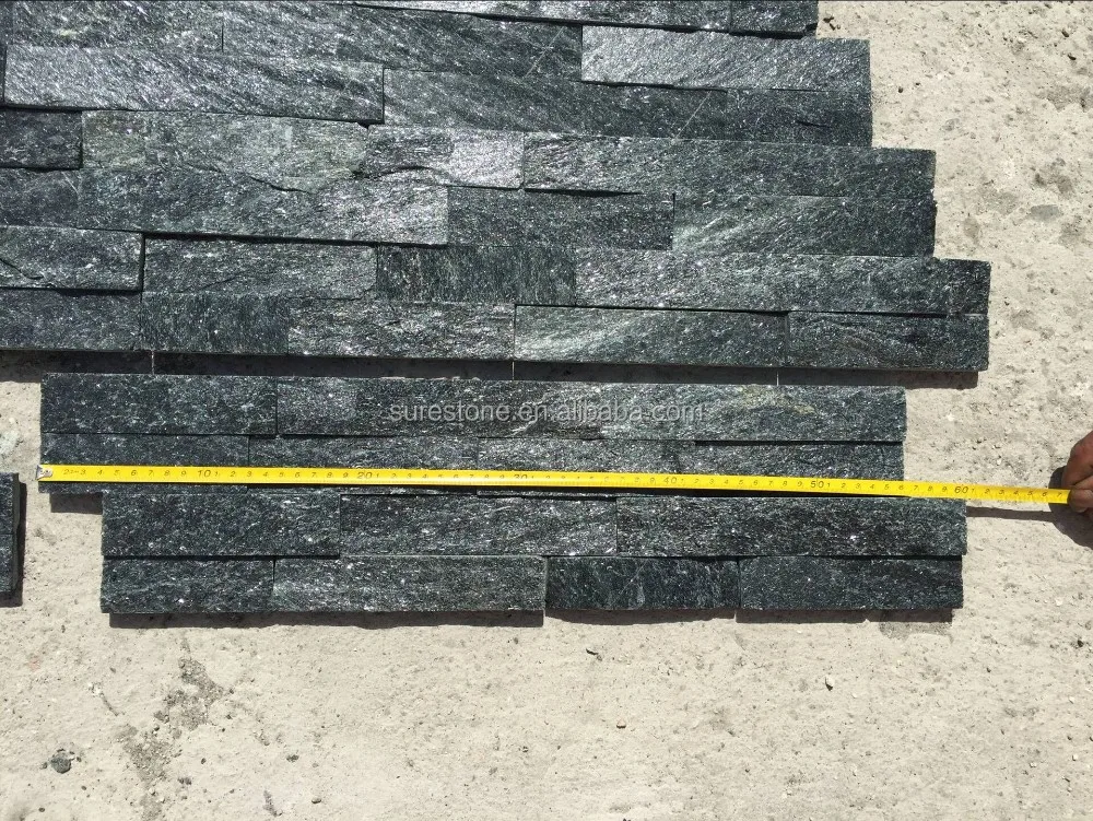 Natural Black Quartz Culture Stone Flat Ledgestone Panel Classic Fireplace Cladding Exterior Wall Decoration Of Commercial Buil