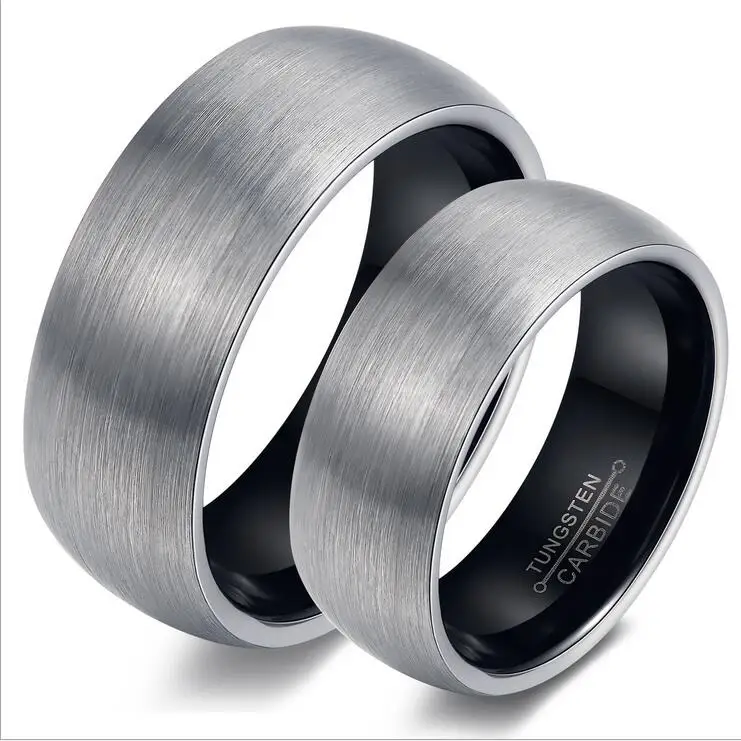 
Mens Wedding Band Two Tone Black Tungsten Carbide Ring 8mm Comfort Fit 