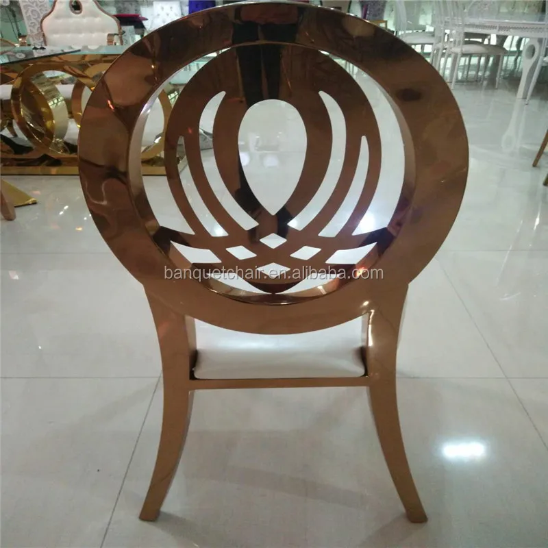 
new style luxury event stainless steel wedding gold banquet chair round back 