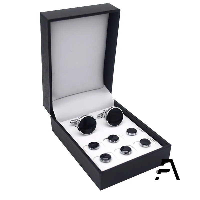 Black  shell Cufflinks and Shirt Stud Set For Men