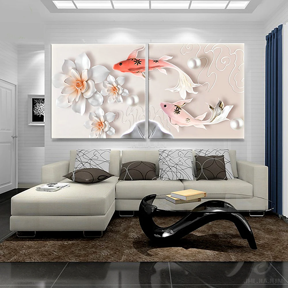 2 панели, цветы, холст, печать, современный 3D холст, Настенная картина маслом