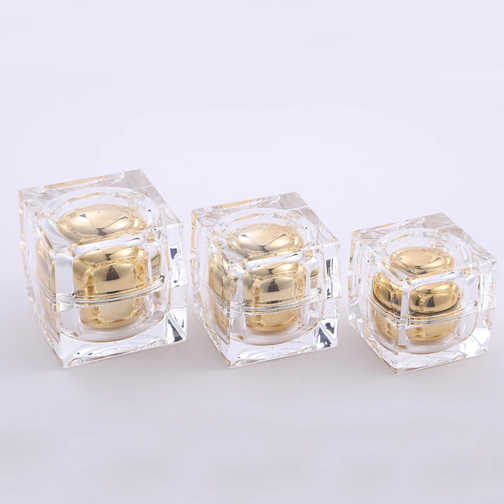 In Stock Empty 15g 30g 50g Golden Square Acrylic Crystal Cosmetic Jar Container for Skin Care