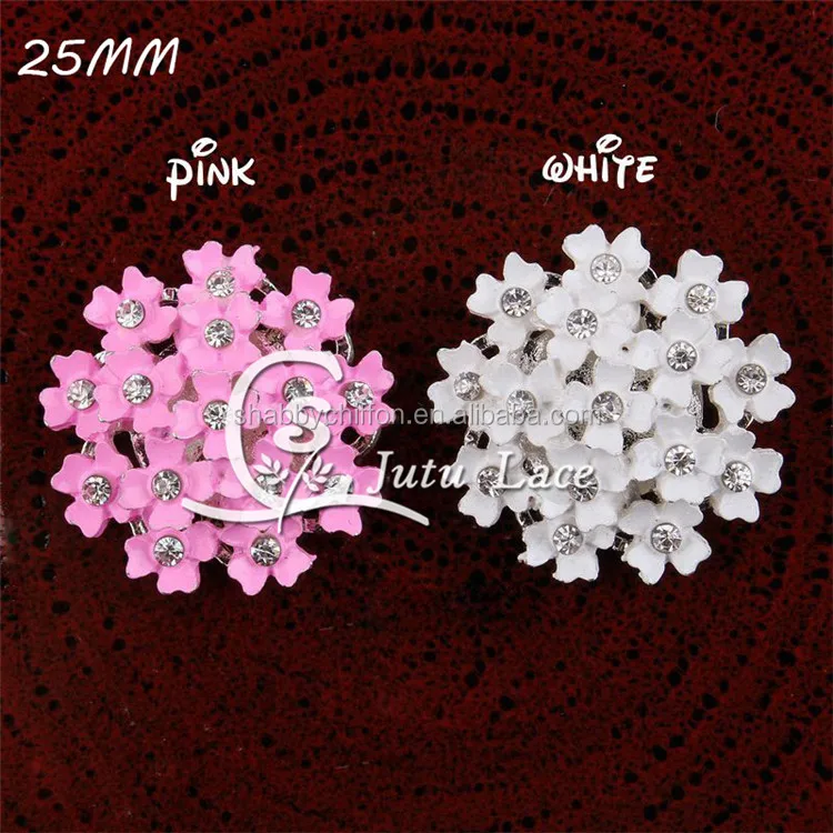 25 мм розового и белого цветов на пуговицах с цветочным принтом со стразами центр-плоские с одной стороны Стразы garment accessories-аксессуары для волос украшения