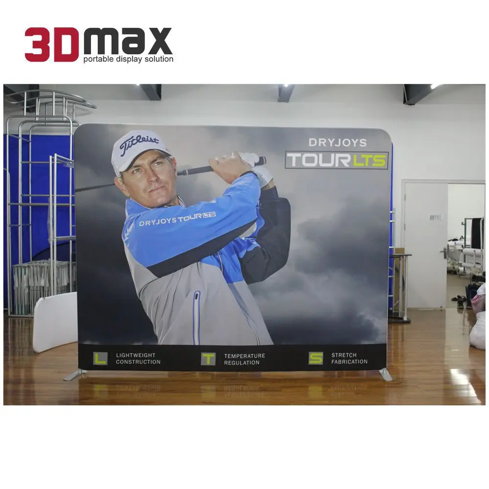 3D Max Customized 10ft Straight Photo Booth Backdrop Free Standing Printed Tension Fabric Backdrop Wall Advertising Stand Banner