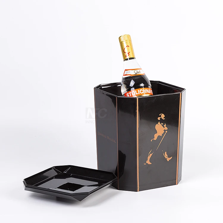 3L square black double wall ice bucket with lids