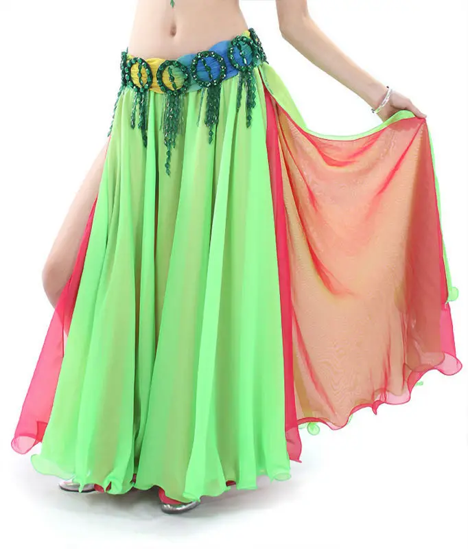 Hot Sale Contrast Colors Women Belly Dance Skirts Side Split Full Circle Long Bellydance Skirt Chiffon Ballroom Dance skirt