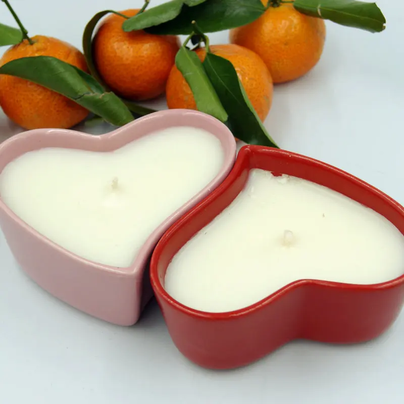 
Heart shape Ceramic cups Massage Oil Candles Low temperature Candles with perfume 