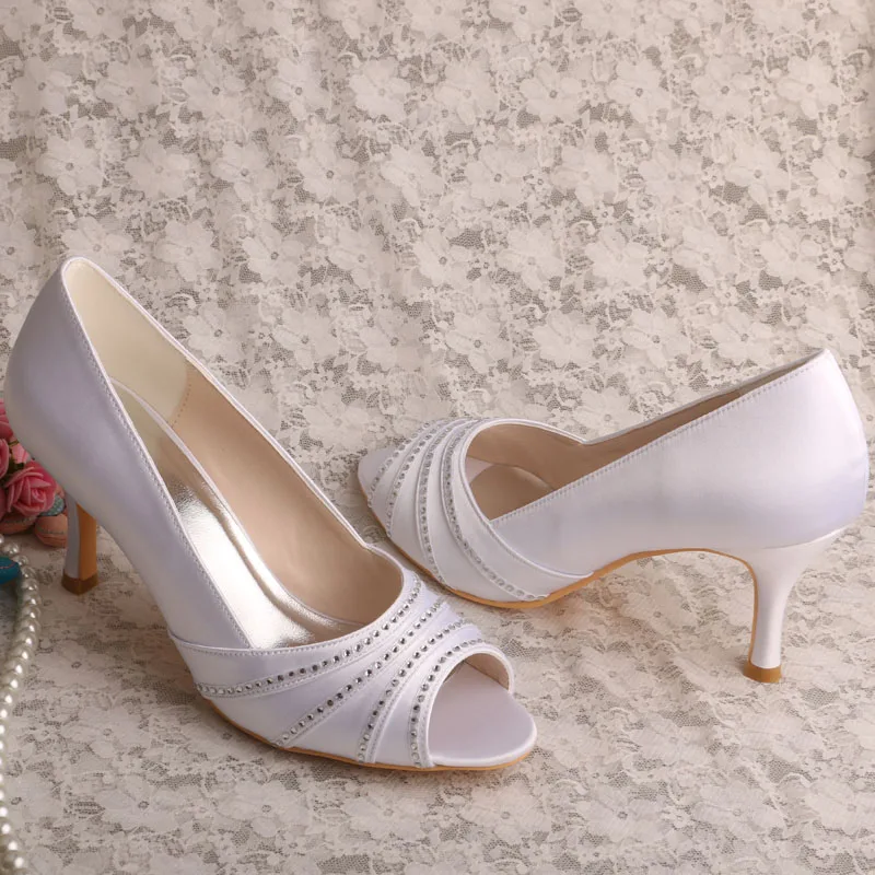 Wedopus White Wedding Heels Shoes with Crystal