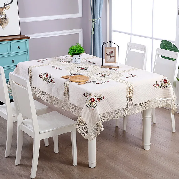 European Style Handmade Crochet Lace Ribbon Embroidered Table Cloth for Decoration Cover  Home Decor