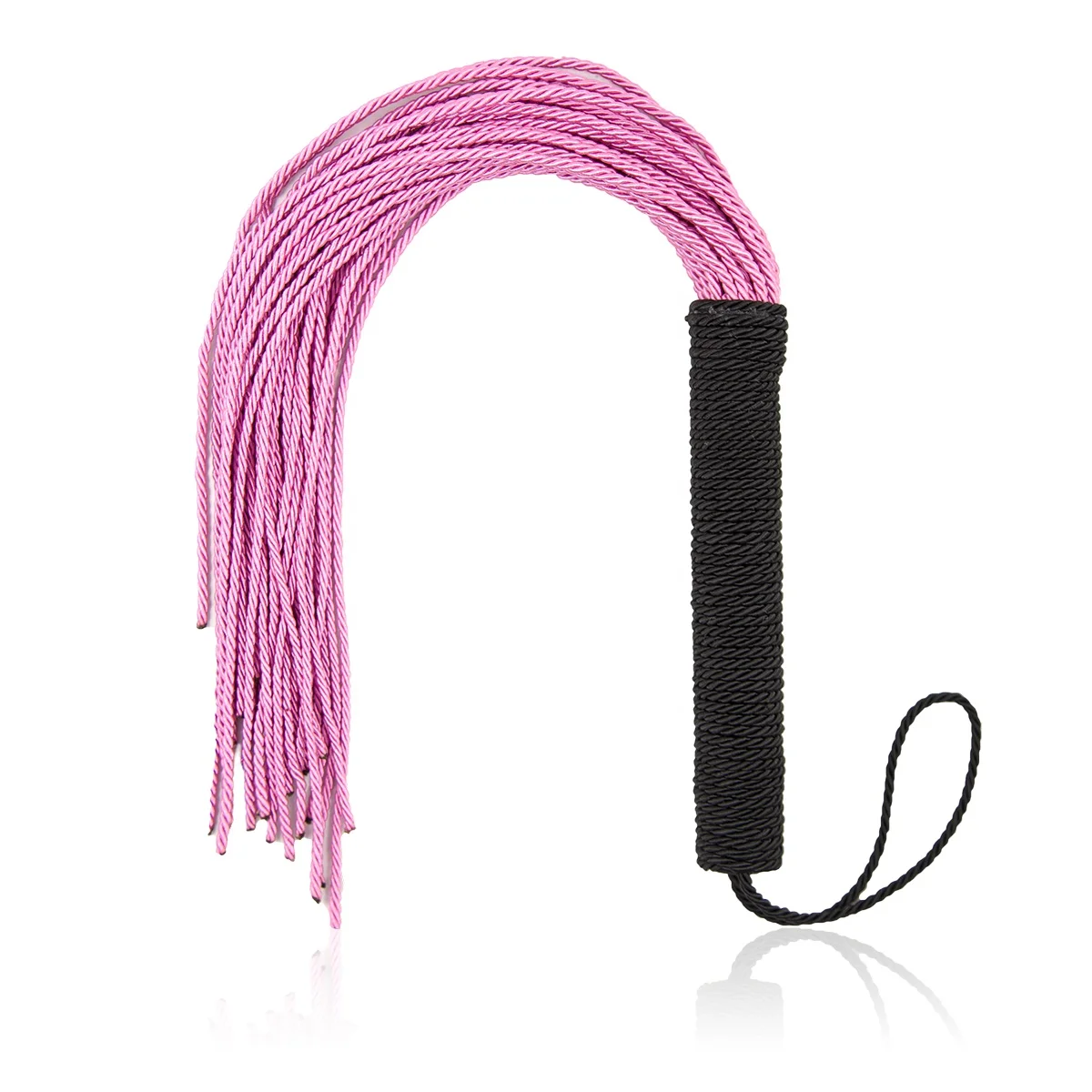 Black Handle Pink Nylon Rope Tailed Asult Toy Whip For BDSM Slave Spanking