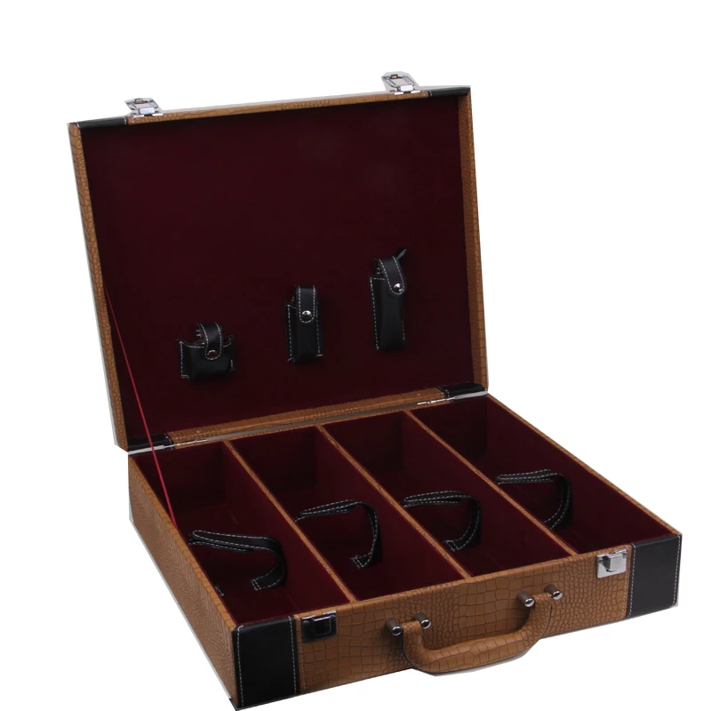 
 Высококачественная кожаная коробка для винных бутылок на заказ, подарочная упаковочная коробка для хранения, 4 бутылки  