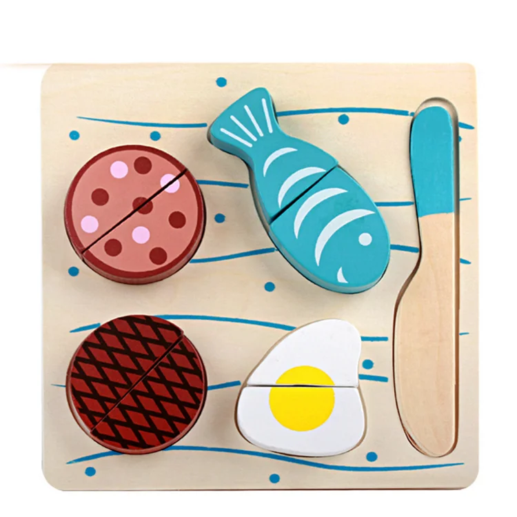 
educational kids pretend play set simulation food toy wooden cutting fruits puzzle 