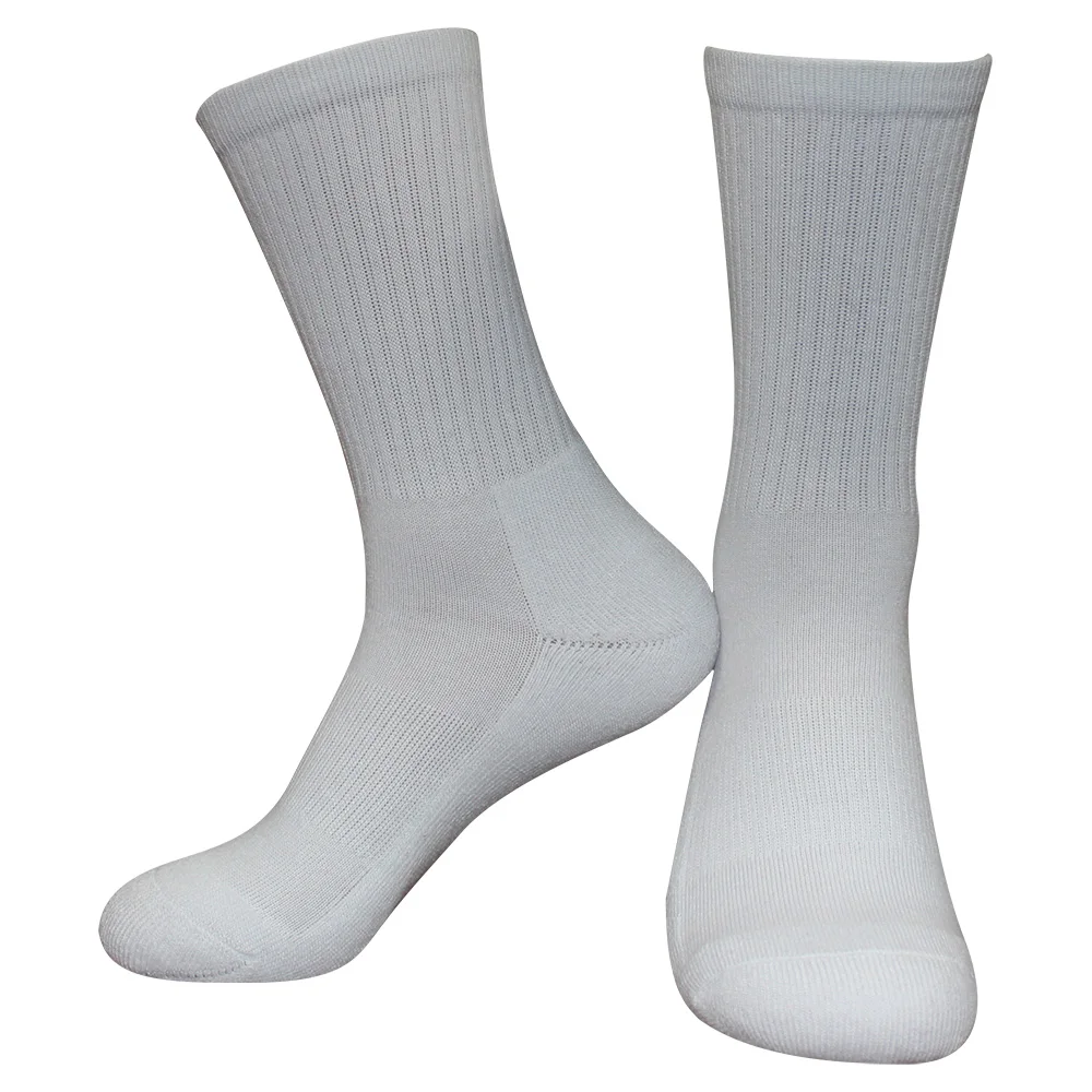 AJ19137 Custom High Quality Terry Blank White Knee High Print Polyester Sublimation Socks With black Sole Bottom