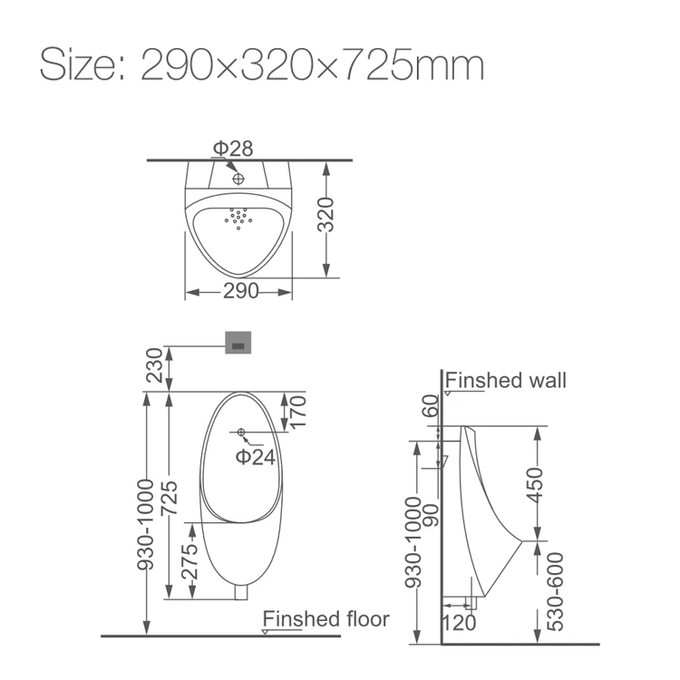 HUIDA Modern bathroom design white glazed wc wall mounted urinal for sale
